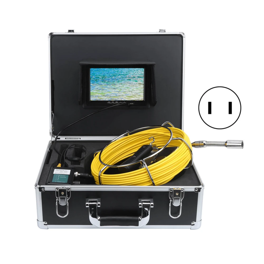 22mm Pipeline Inspection Camera 7in Screen IP68 1000TVL 12 LED Lights AC100‑240V for Drainage System20m/65.6ft US Plug