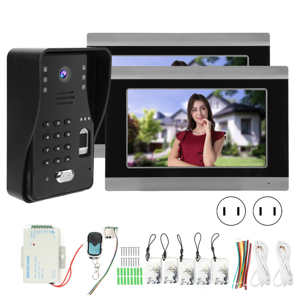 7in Wired Video Doorbell 2 Monitor Wifi for TUYA APP Password Fingerprint IC Access Control Card 100‑240VACUS Plug