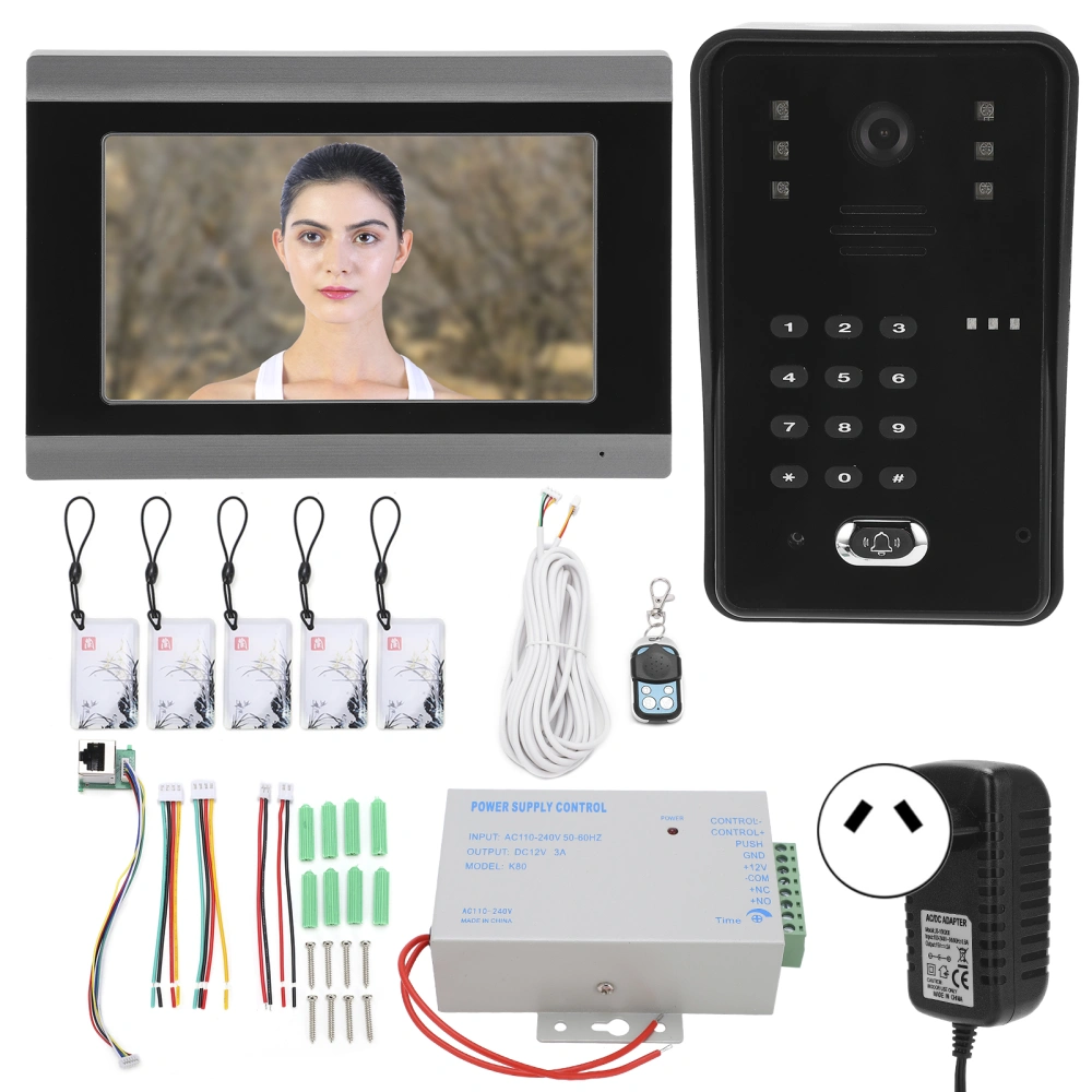 7in Wired Video Doorbell Password IC Card 1‑Monitor for TUYA Wifi APP Remote Access Control 100‑240VACAU Plug