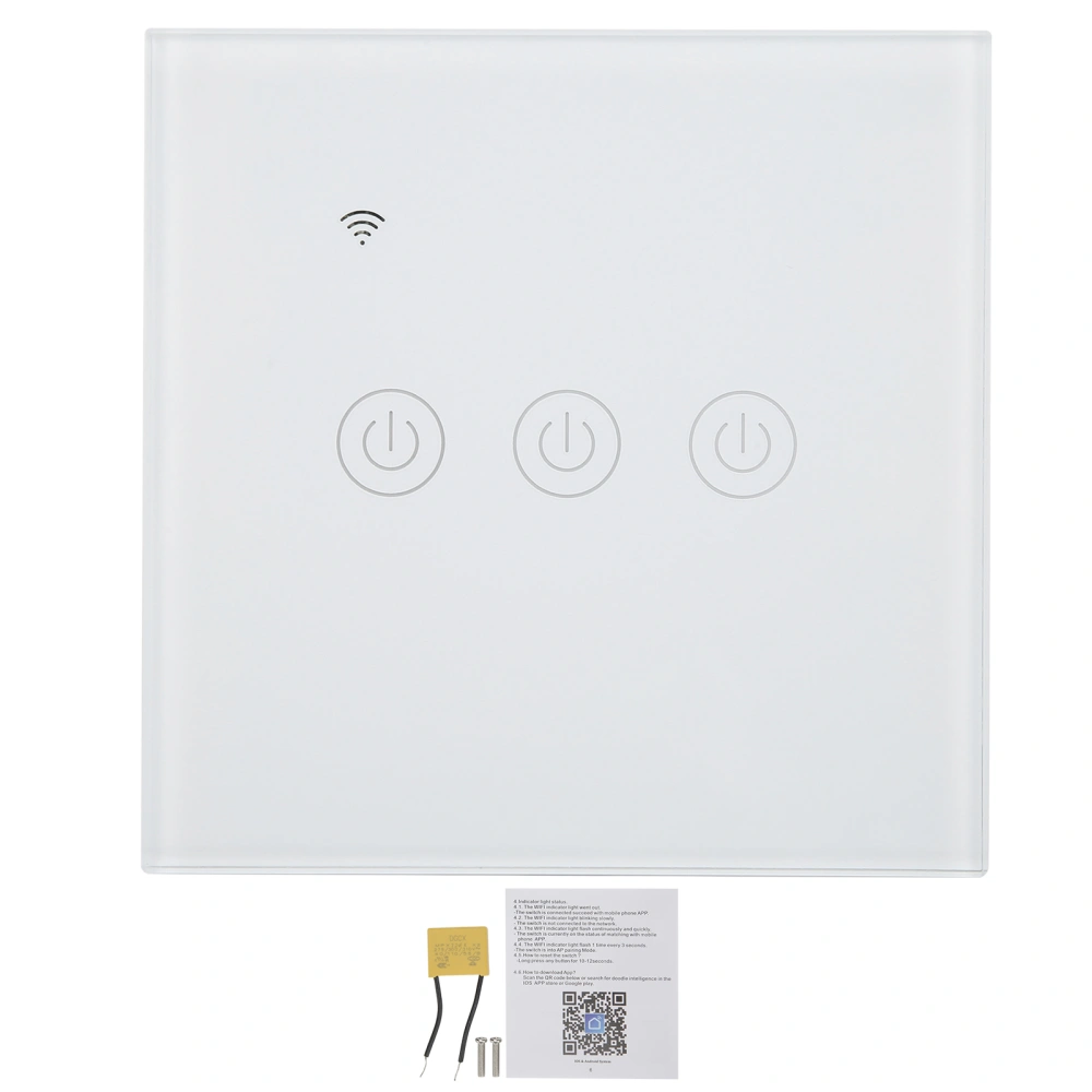 3 Gang Smart Light Switch Panel Touchable Wireless Single Zero Fire Line Universal 200‑240V ACFor Zigbee