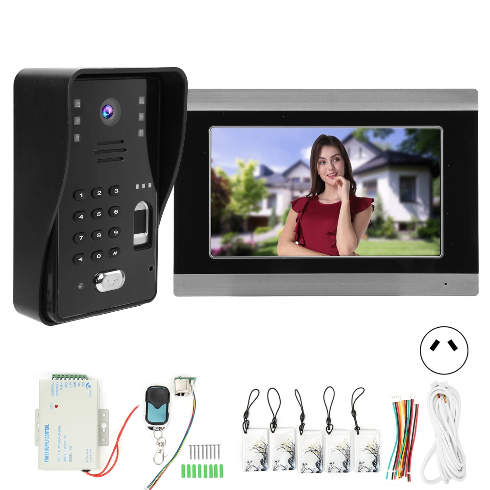 7in Wired Video Door Phone Password 1 Monitor Wifi for TUYA APP Remote IC Fingerprint Access Control System 100‑240VACAU Plug