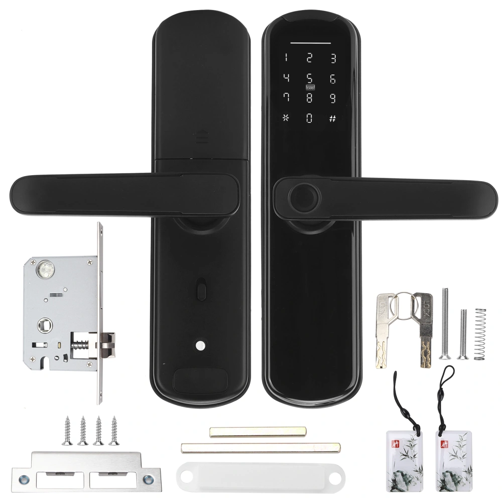 Smart Lock for TUYA Fingerprint Black with Mechanical Key Security Entry Aluminium Alloy for Office Dormitory