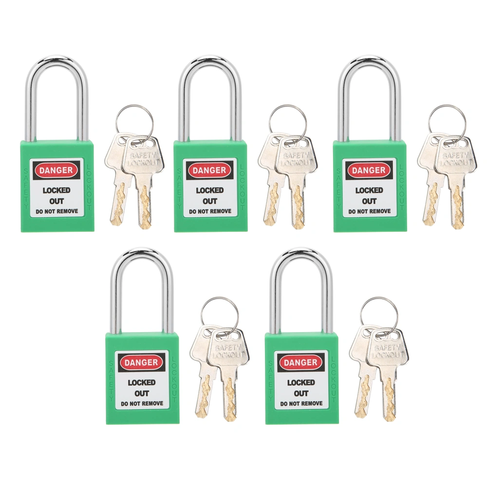 5Sets 38mm Padlock Lockout Tagout HardWearing with 10 Keys Writable Label for Machine Building Security(Green )