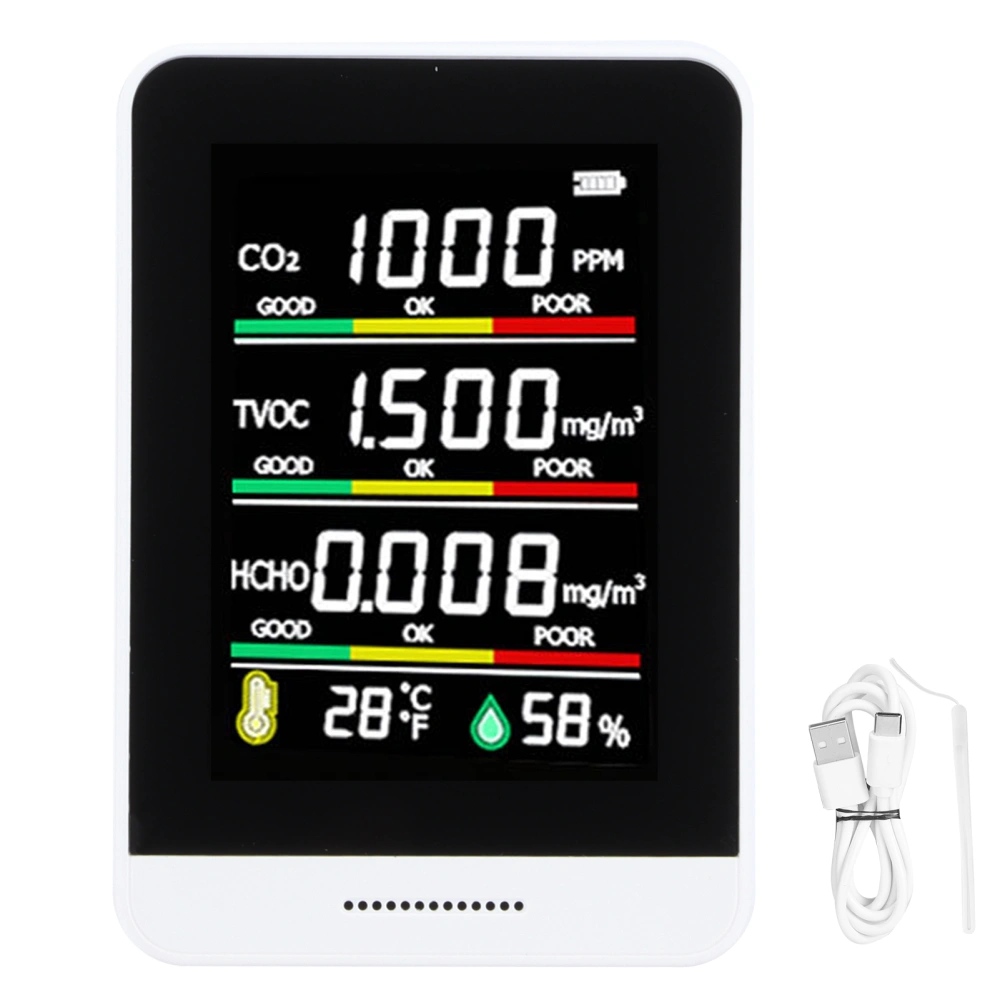 Air Quality Monitor Portable CO2 TVOC Formaldehyde Tester Humidity Detection for Home Office