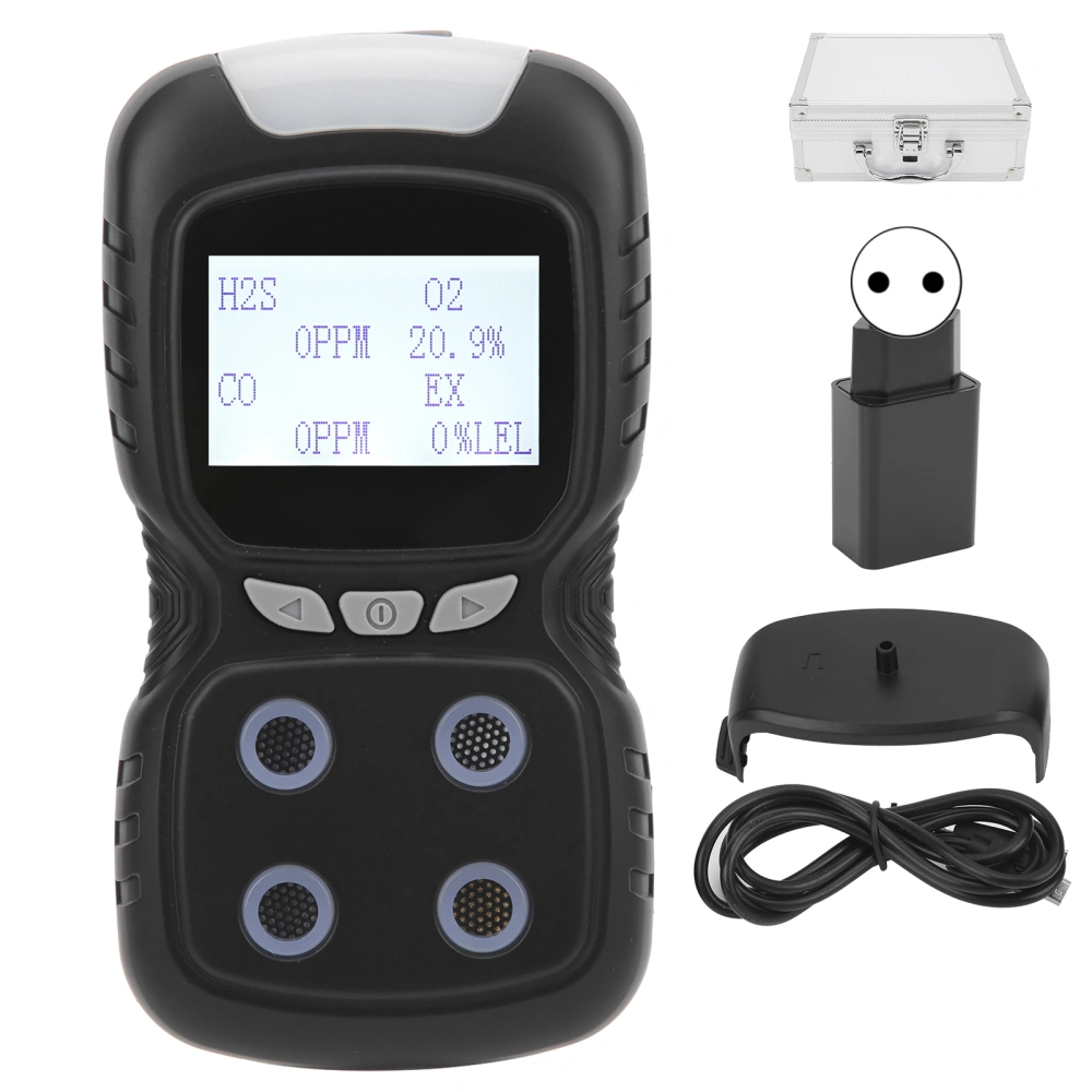 Safety Gas Detector O2 CO H2S EX 4 in 1 Poisonous Hydrogen Monitor Waterproof 100‑240VEU Plug