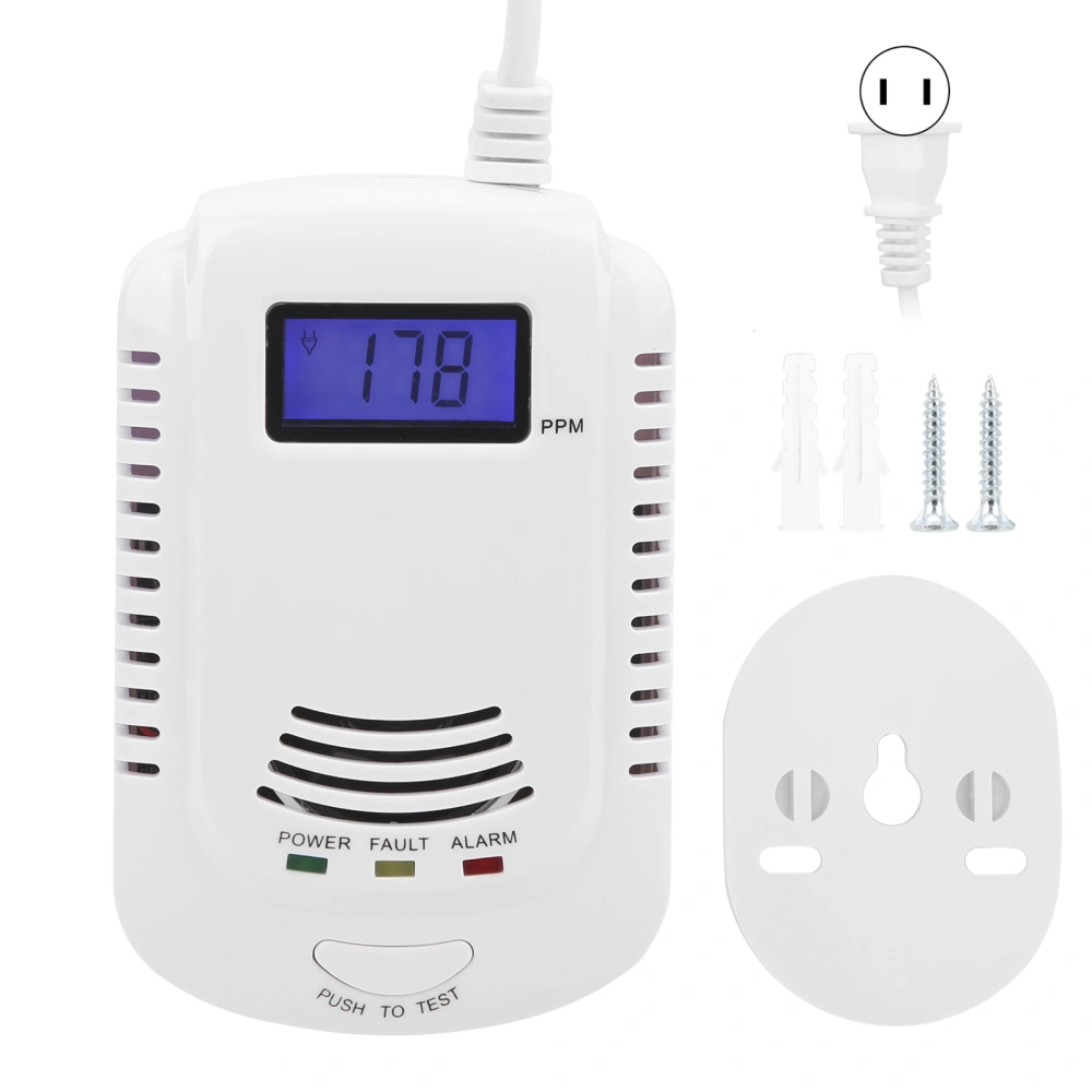 Gas Carbon Monoxide Detector Digital LCD Display Voice Alarm Device High Sensitivity 90‑240VUS Plug