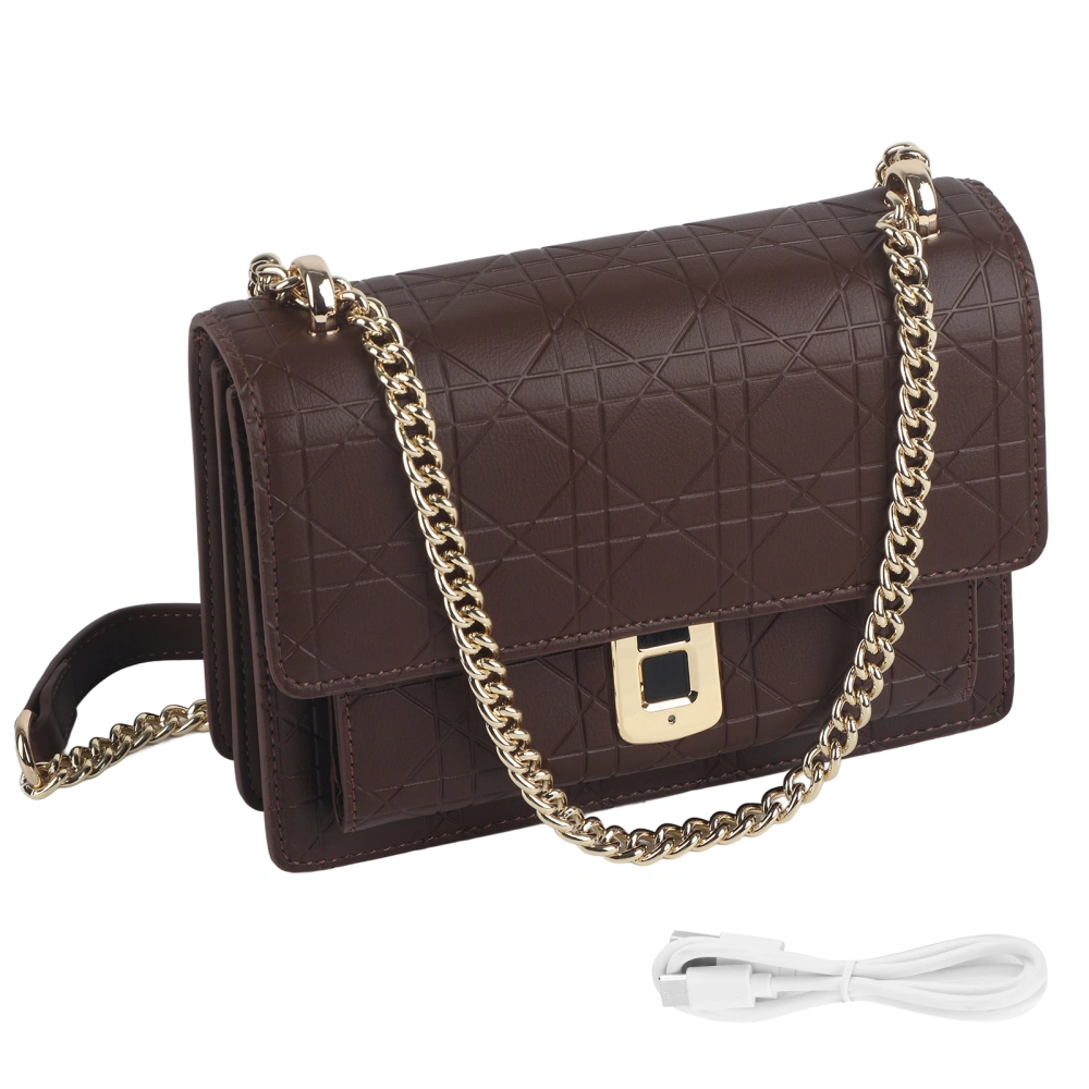 Women Single Shoulder Bag Smart Fingerprint Security Lock Retro Metal Chain Bag Brown