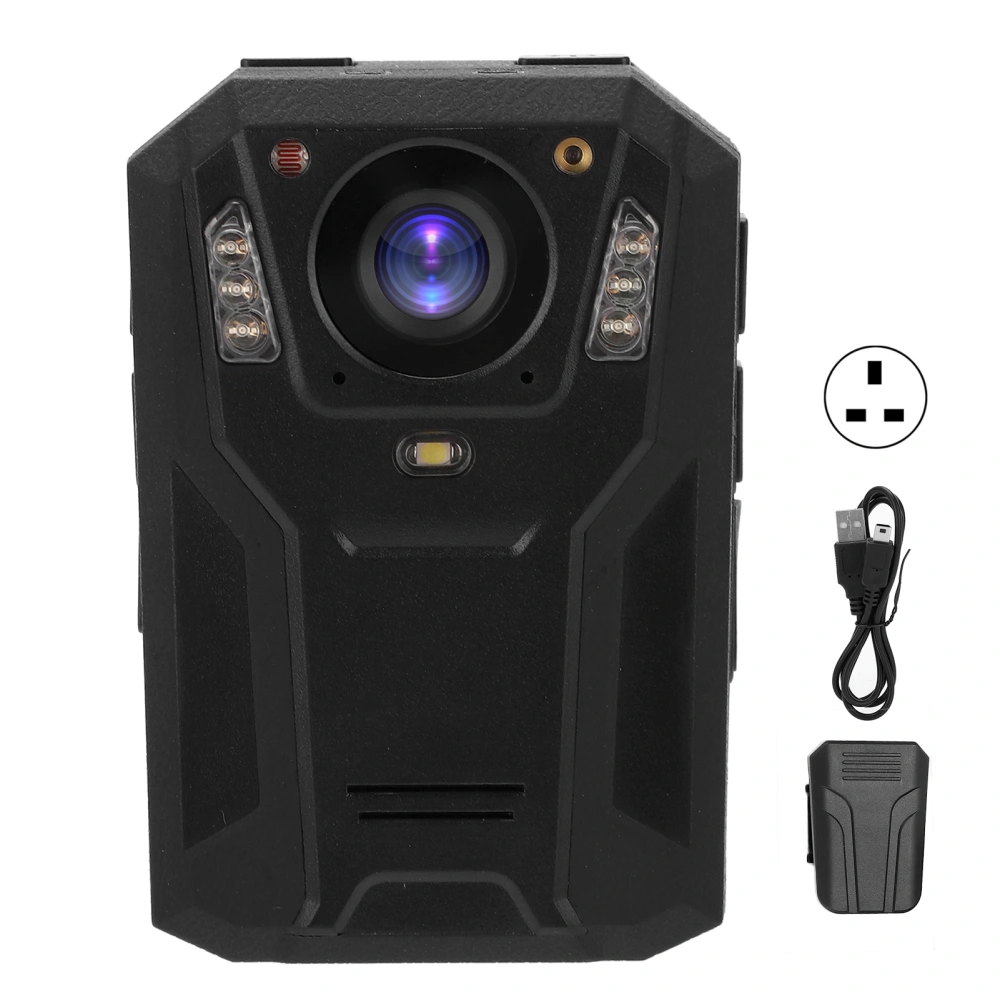 2in Pocket Body Camera 1296P TFT Night Vision IP67 with LED Flashlight for OnSite Law Enforcement 100240V(32G UK Plug)