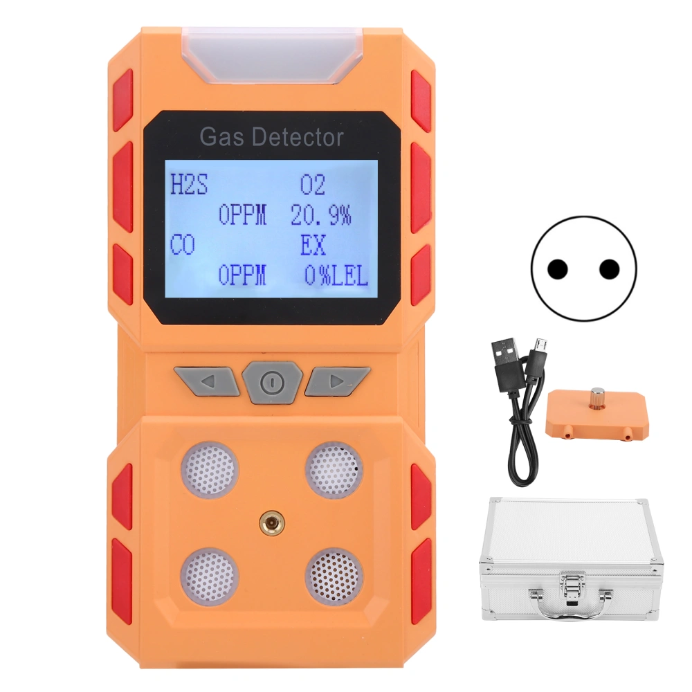 4‑in‑1 Gas Monitor Portable Oxygen Carbon Dioxide Hydrogen Sulfide Leak Sniffer 100‑240VEU Plug