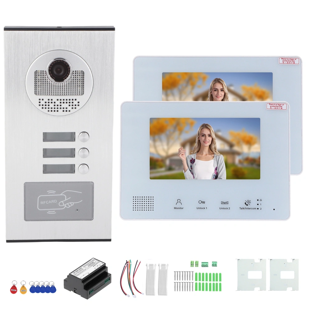 Visual Intercom Doorbell Keyfob Unlock 7in TFT 2 Wire Security Door Phone 1 Camera 2 Displays 100‑240V