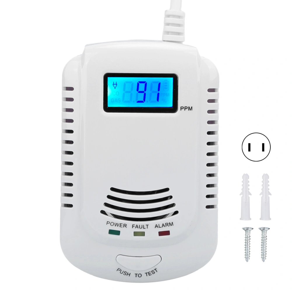 Gas Leak Alarm with Loudspeaker Indicator Light Display Screen Voice Sensor for Home Security 90‑240VUS Plug