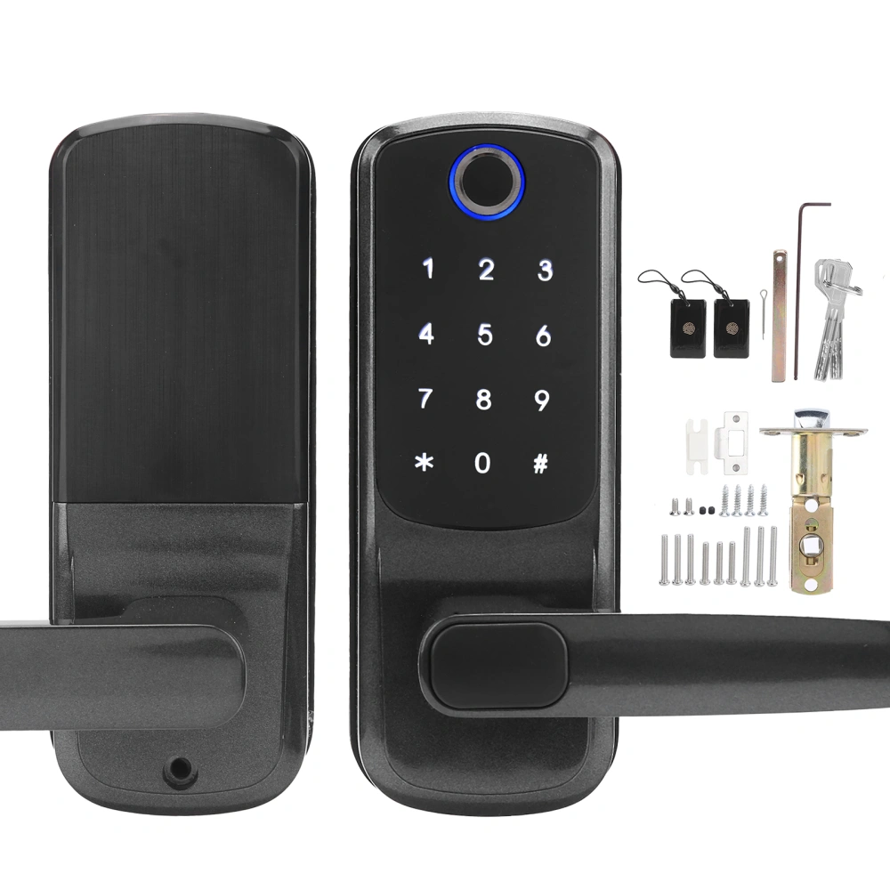 WiFi Smart Door Lock Touch Panel Fingerprint Password IC Card APP Remote Unlock with 2 Mechanical Keys for TUYABlack