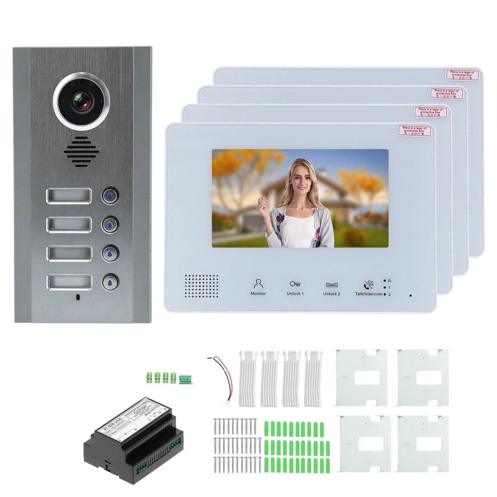 Visual Intercom Doorbell 7in 2 Wire Night Vision Security Door Phone 1 Camera 4 Displays 100‑240V