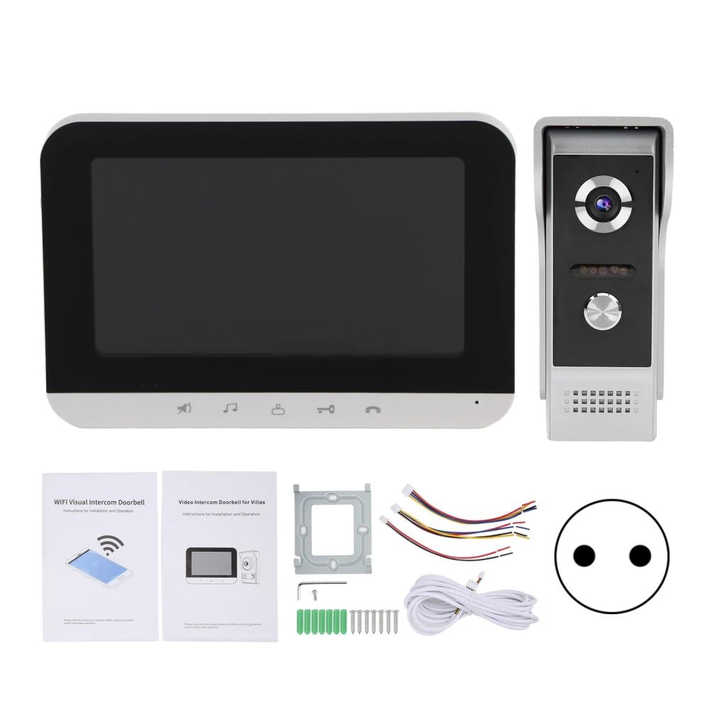 Video Doorbell 7in TFT LCD Intercom Doorphone Wired Wifi Remote Unlocking Monitor Night Vision 100‑240VEU Plug