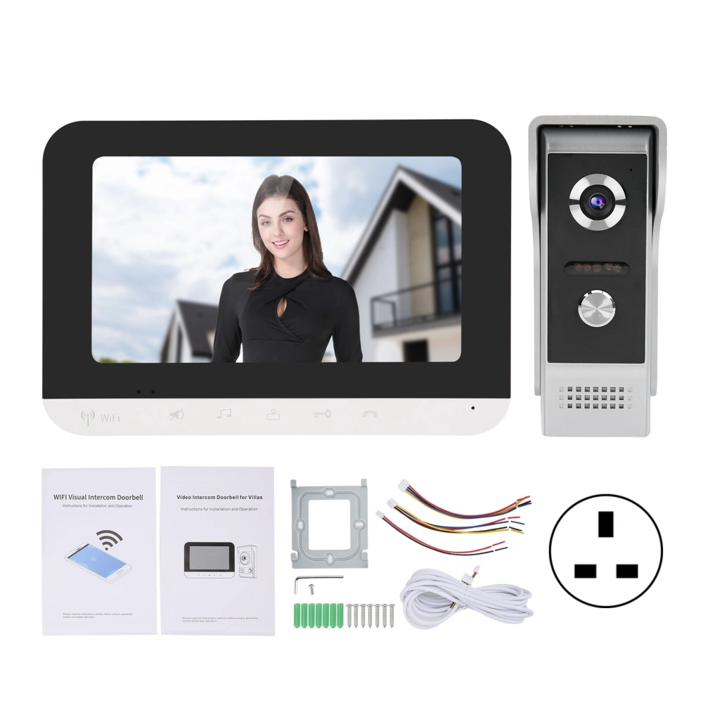 Video Doorbell 7in TFT LCD Intercom Doorphone Wired Wifi Remote Unlocking Monitor Night Vision 100‑240VUK Plug