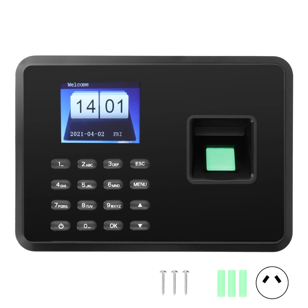 2.4in Attendance Machine Fingerprint Biometric TFT Colour Screens Software Free U Disk Download Time Clock 100‑240VBlack AU Plug