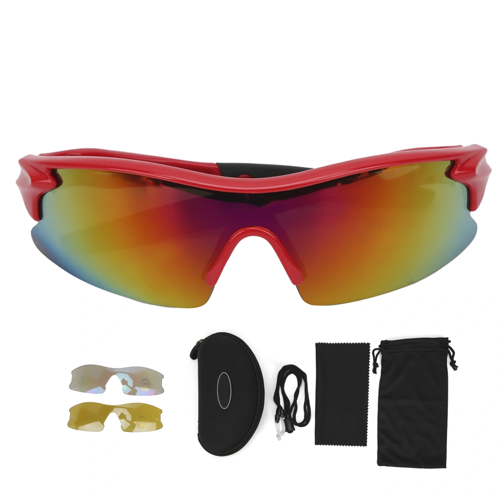 Snowboard Goggles Children Sports Glasses Red Frame Anti‑Collision Anti‑Ultraviolet with 2 Spare Lenses