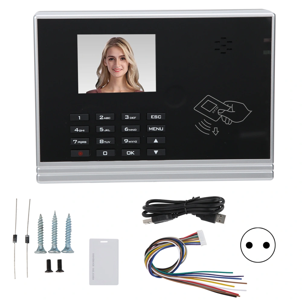 2.8in Color Display Time Attendance USB TCP/IP ID Card Password ClockIn Machine 110270V(EU Plug )