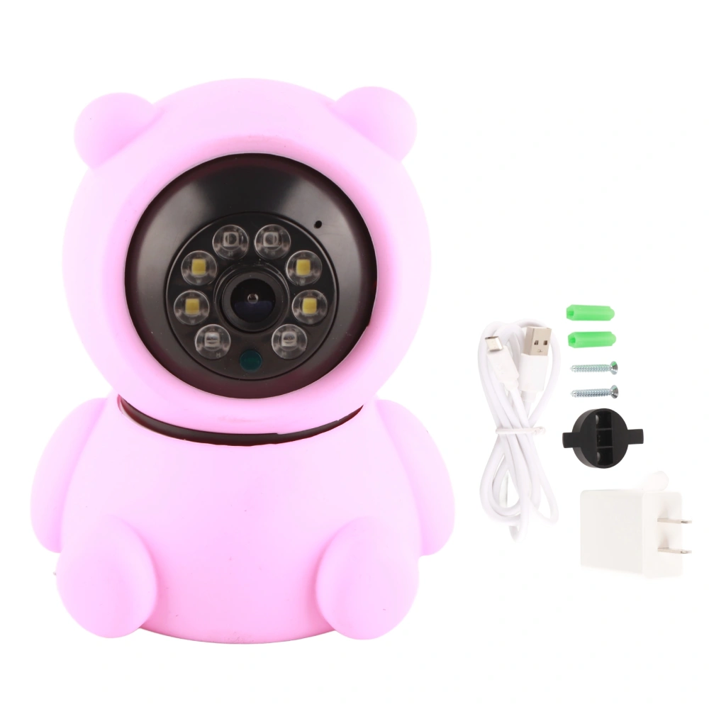 1080P WiFi PTZ Camera Pink Bear Styling Remote Viewing Night Vision 2‑Way Audio Security Home CCTV 100‑240VUS Plug