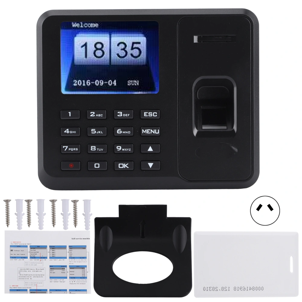 USB Standalone Time Attendance 2.4in TFT LCD Screen Password Fingerprint ID Card Recognition 110‑270VAU Plug