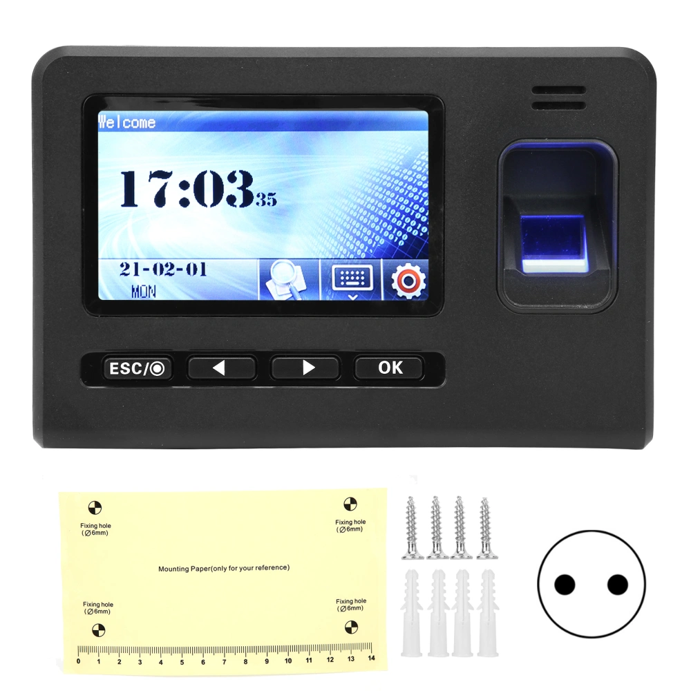 4.3in TFT Screen Time Attendance Password Fingerprint Recognition Office Clock Recorder Independent Type 110‑270VUK Plug