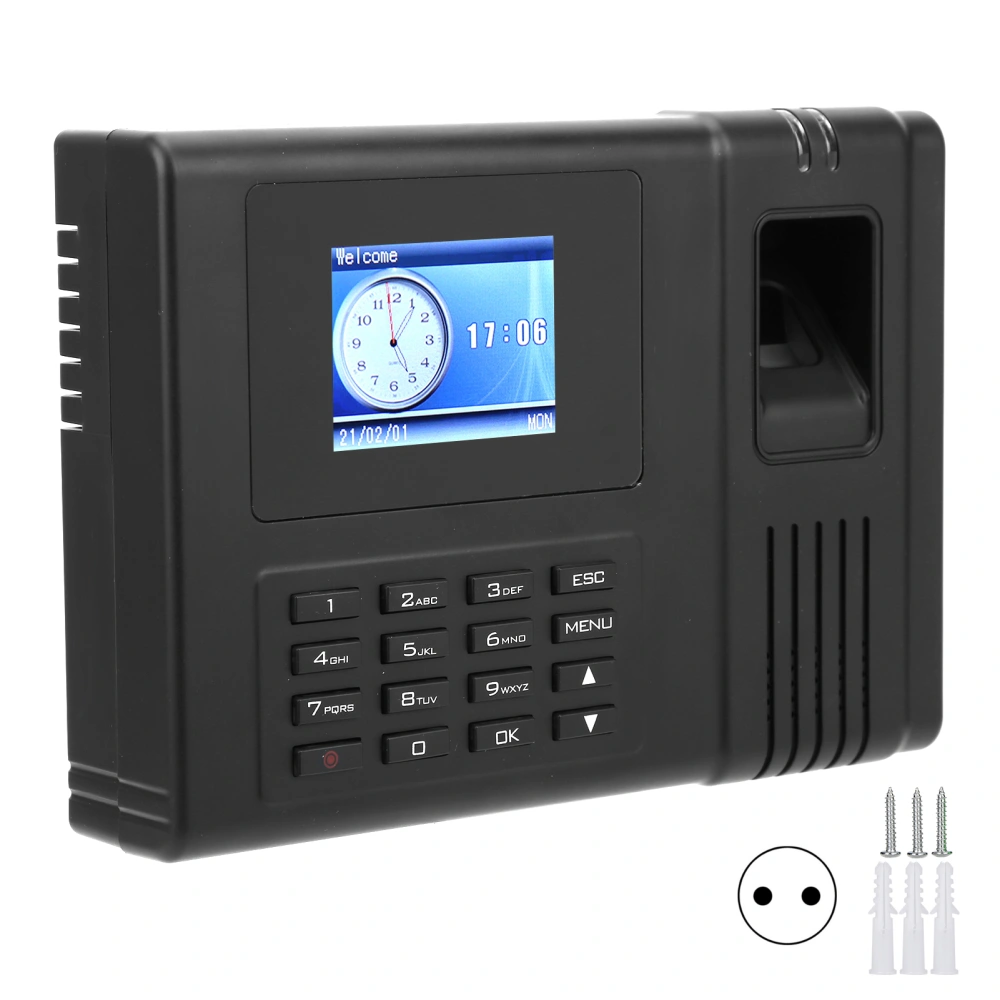 2.4in Color Screen Attendance Machine Fingerprint Password Employee Checking‑In 110‑270VEU Plug