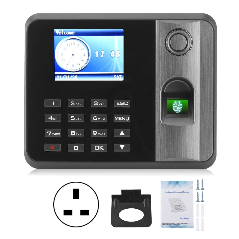 2.8in Color Screen Time Clock Fingerprint Password Independent Employee CheckingIn Attendance Machine 110270V(UK Plug )