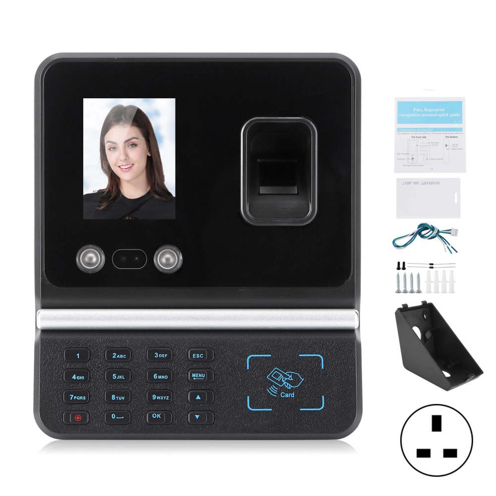 Access Control Attendance Machine 2.8in Color Screen TCP/IP Face Fingerprint Password ID Card Unlock 100‑240VUK Plug