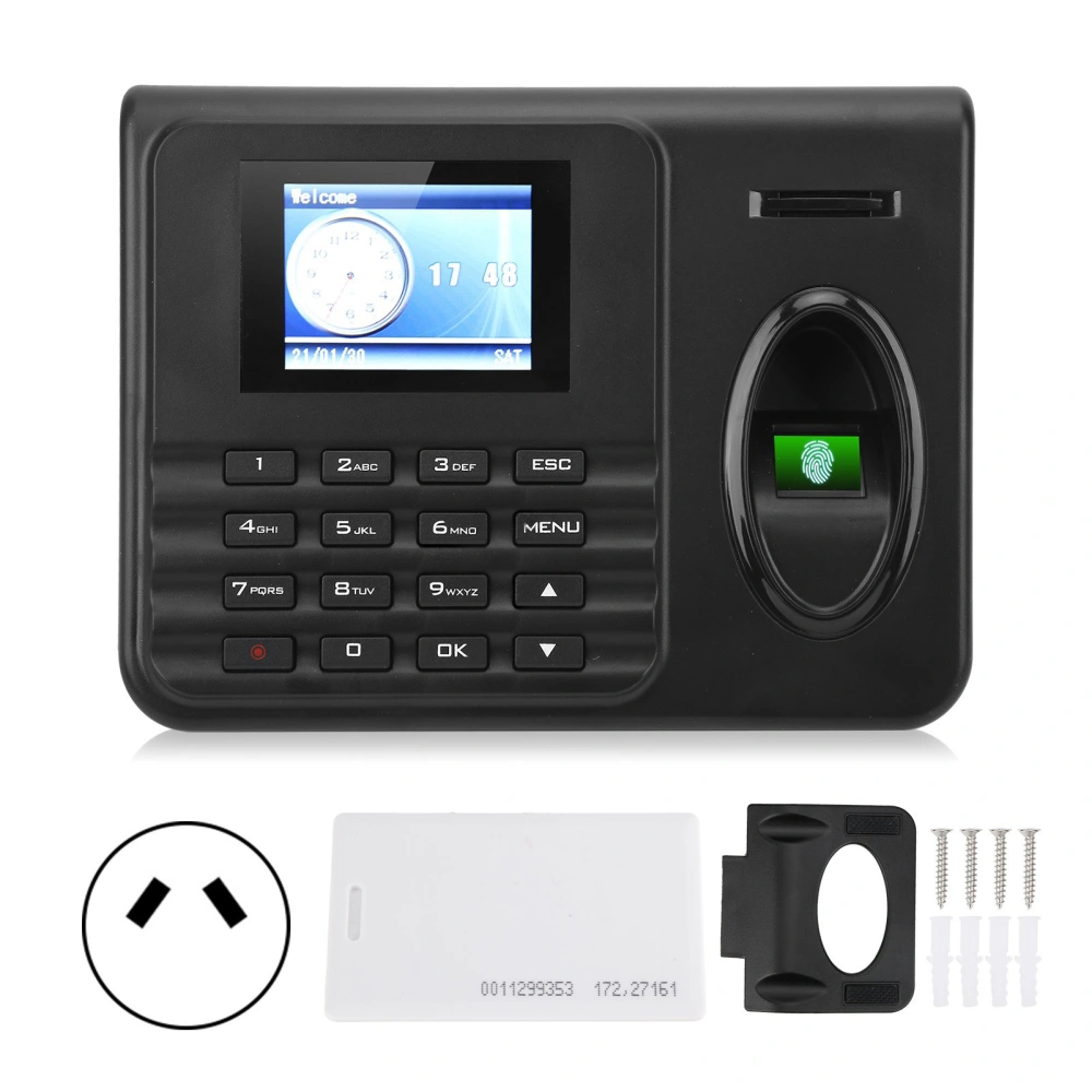 Attendance Machine Time Clock 2.4in Color Screen Biometrics Fingerprint Password Check In Out 100‑240VAU Plug