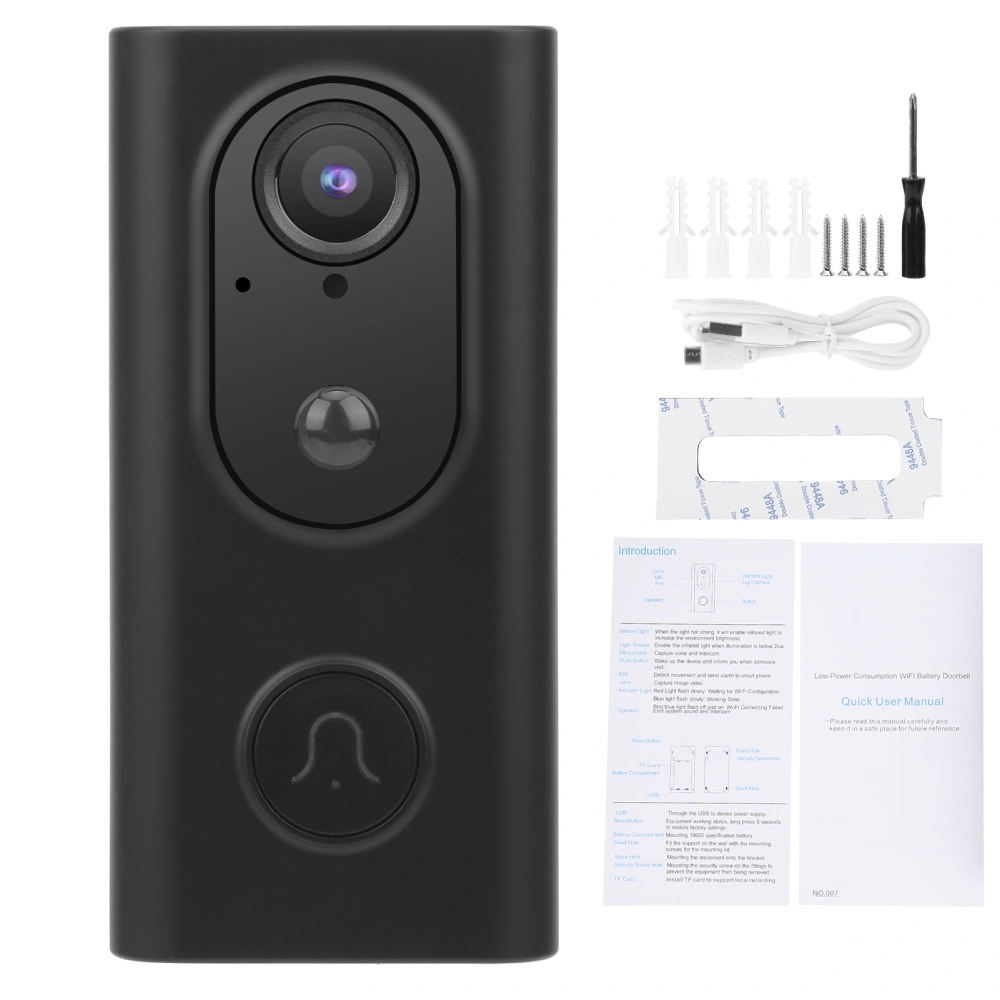 1080P WiFi Video Door Phone 166° Wide Angle PIR Night Vision LED Intercom Doorbell for TUYA