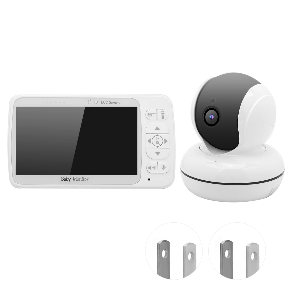 5in Baby Monitor 720P HD Color Video 2 Way Intercom Night Viewing Temp Detector 100‑240VUS Plug