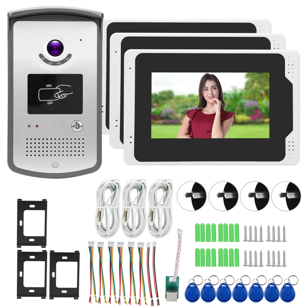 7in TFT 3Monitors Doorbell 1080P Intercom Door Phone Night Vision Remote Monitoring Entry System 100‑240VAU Plug