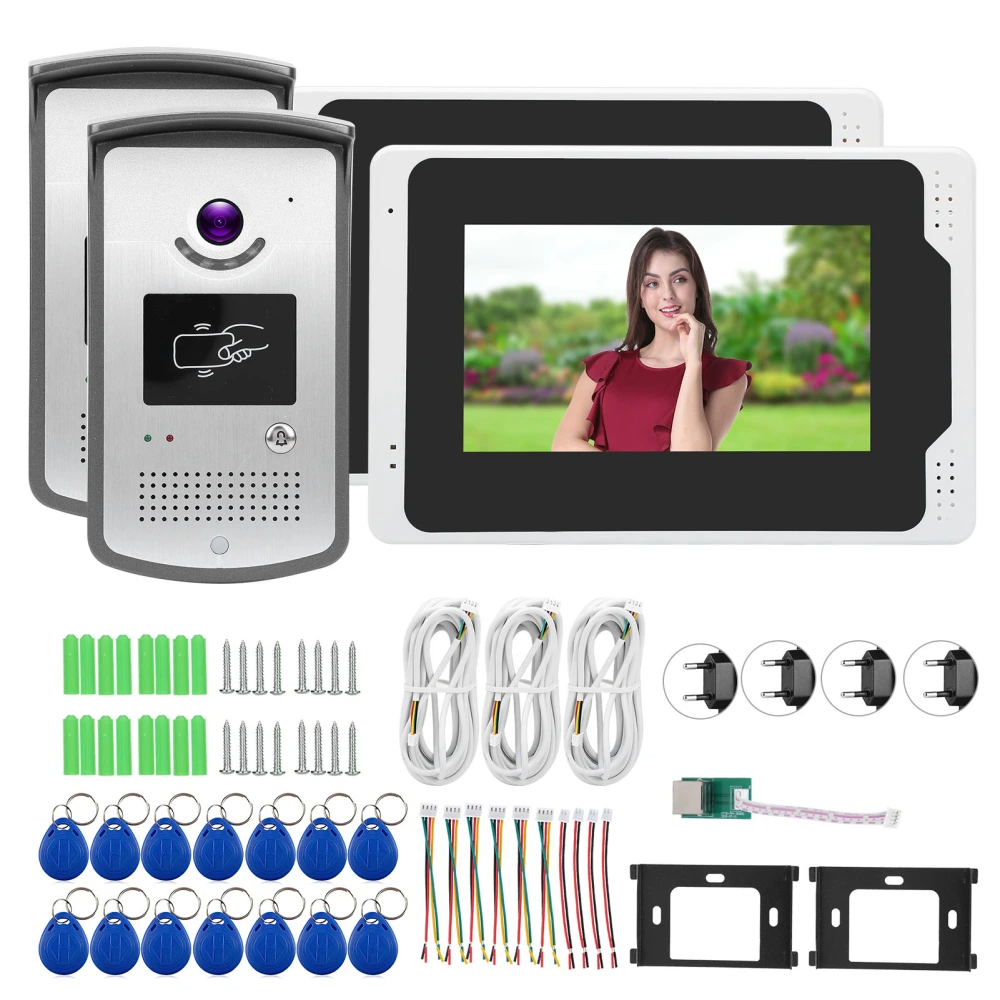 7in TFT 1080P WiFi Video Doorbell 2 Monitors 2 Cameras Card Unlock Remote Control Night Vision Waterproof 100‑240VEU Plug