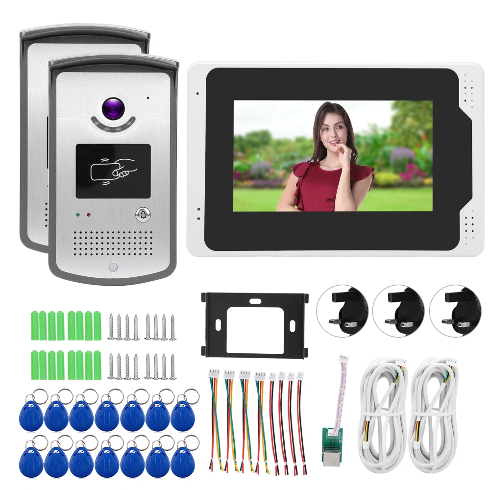 7in 1080P WiFi Video Card Doorbell Intercom 2 Outdoor Unit TFT Screen Rainproof Night Vision for TUYA 100‑240VUK Plug