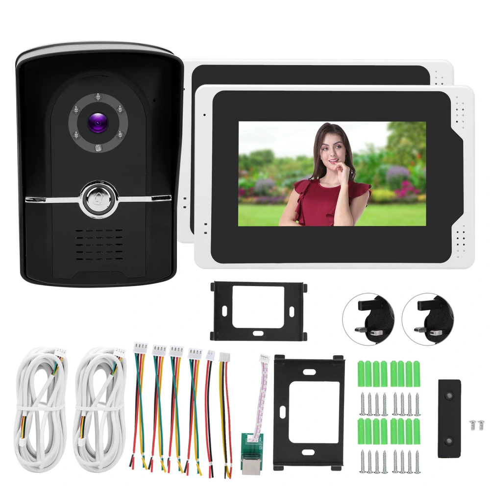 1080P Wifi Video Doorbell 7in TFT LCD Display 2 Monitors 110° Wide Angle Waterproof Night Vision 100‑240VUK