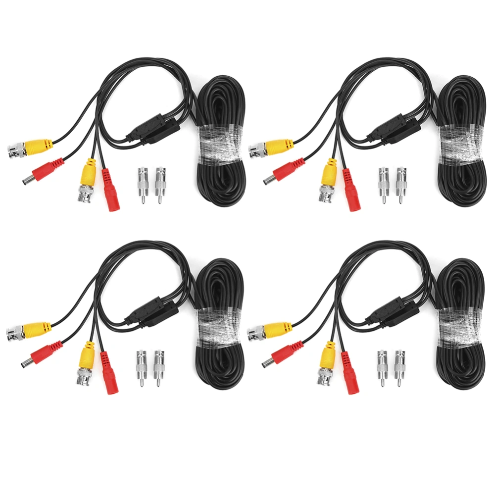 4Pcs BNC Video Power Cable CCTV Wire Cord Security System Accessories 10m