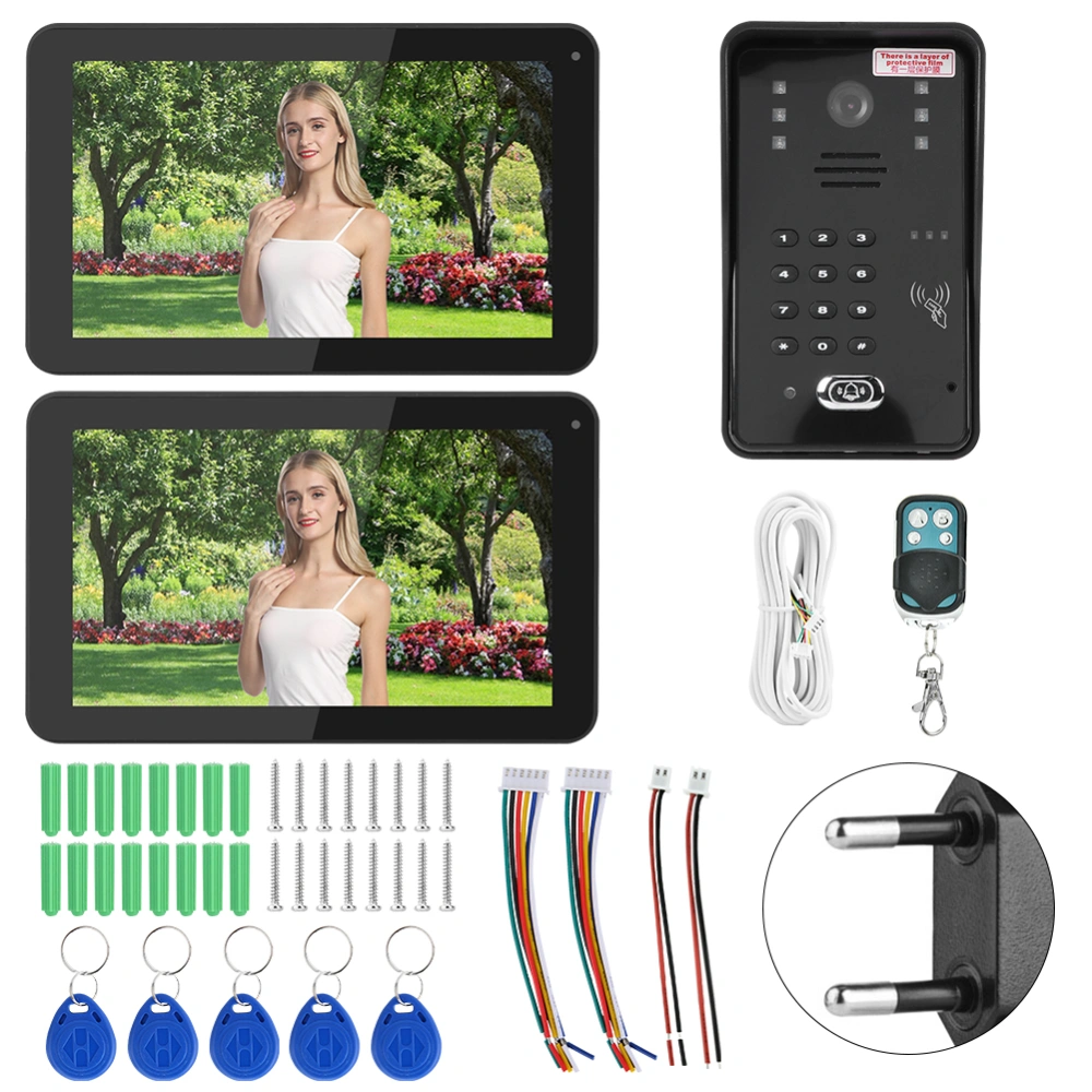 Wired Wifi Video Intercom 9in TFT LCD Display 2 Monitors Remote APP Password Card Night Vision 100‑240VEU