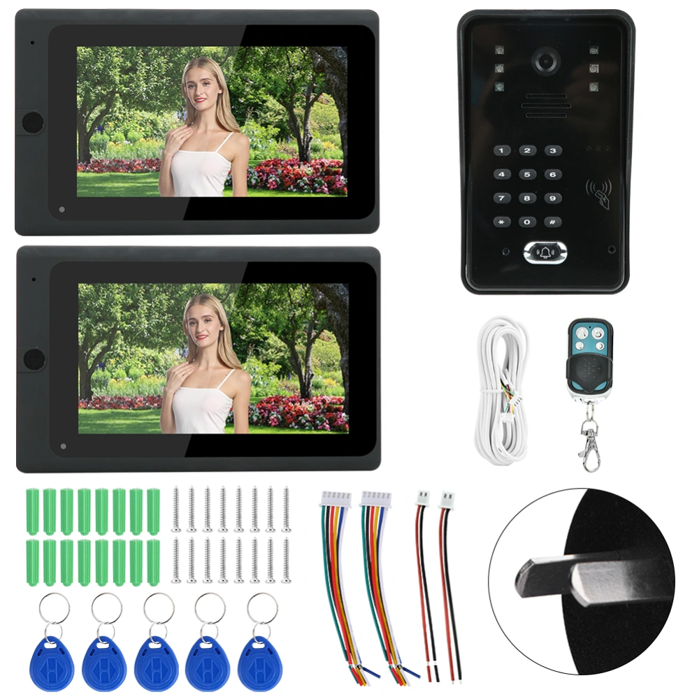 7in Wired Video Doorbell Intercom 2 Monitors TFT LCD Screen Night Vision Remote APP Unlock Rainproof 100‑240VAU Plug