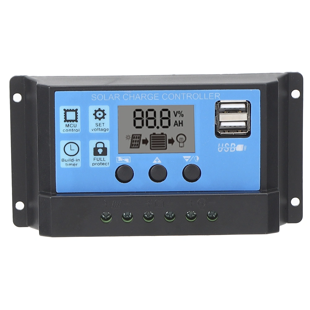 Solar Charge Controller LCD Dual USB PWM Cell Panel Regulator with Load Automatic Identification 12V 24V20A