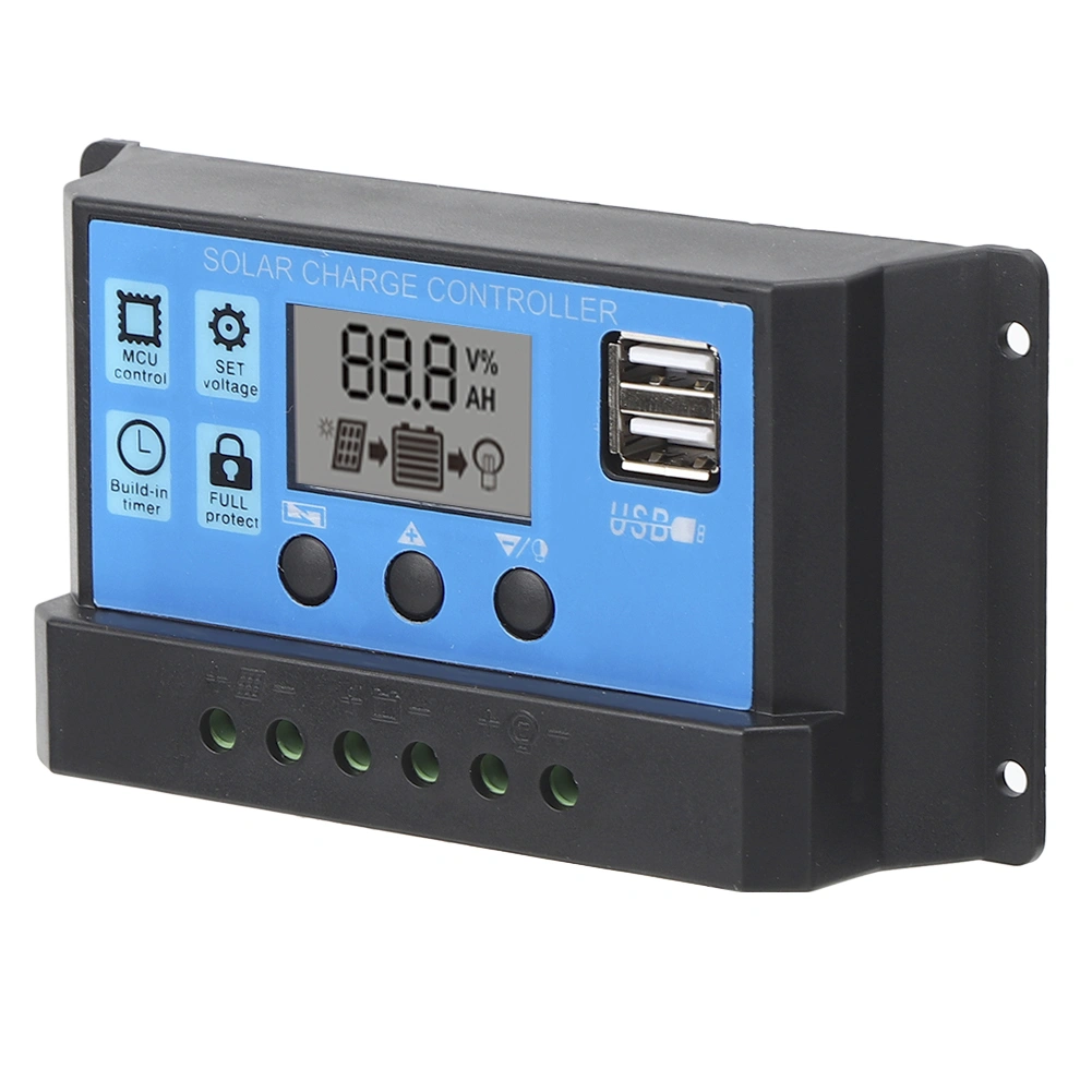 Solar Charge Controller LCD Dual USB PWM Cell Panel Regulator with Load Automatic Identification 12V 24V20A