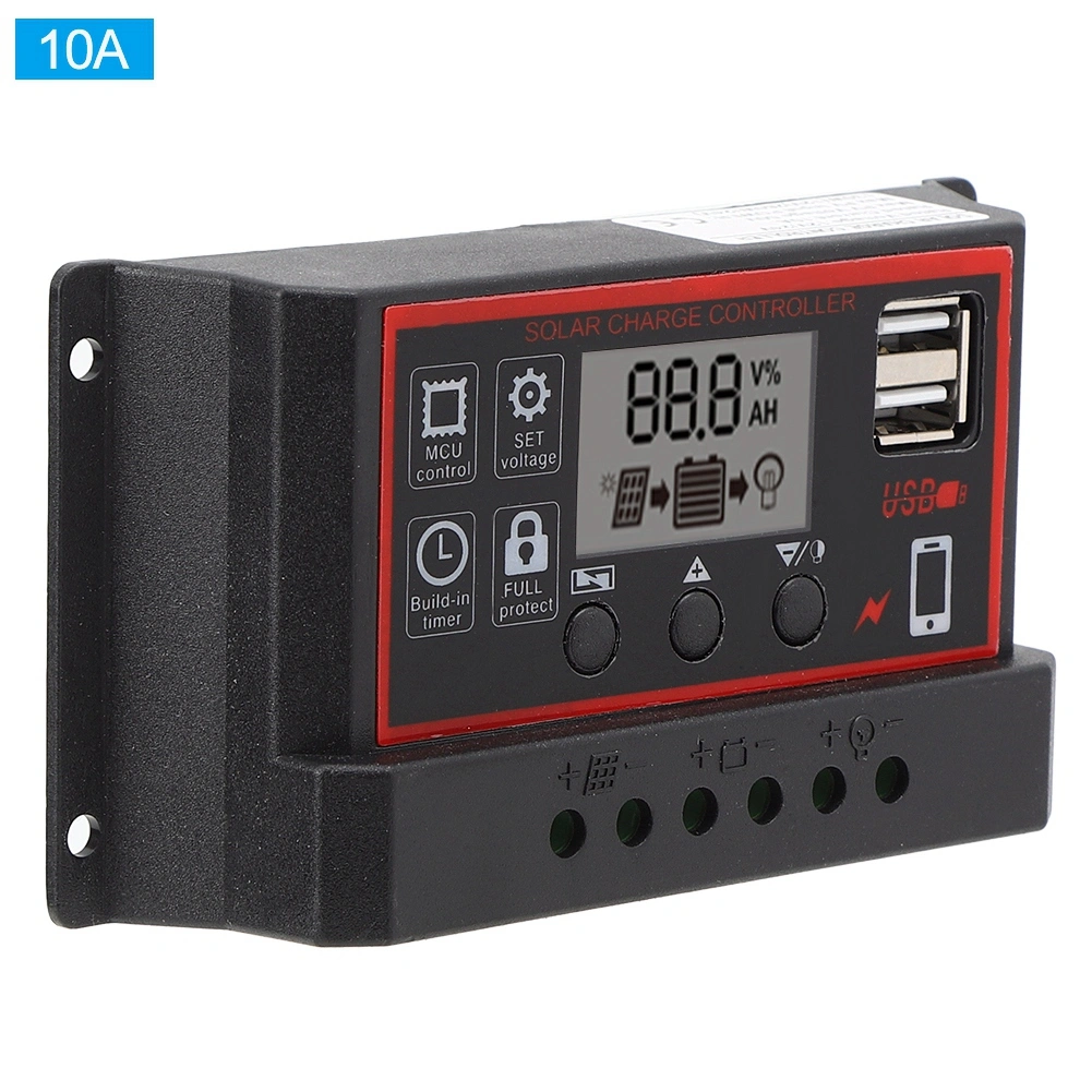 LCD Solar Charge Controller 5V /2.5A Dual USB PWM Cell Panel Regulator Automatic Identification 12V 24V10A