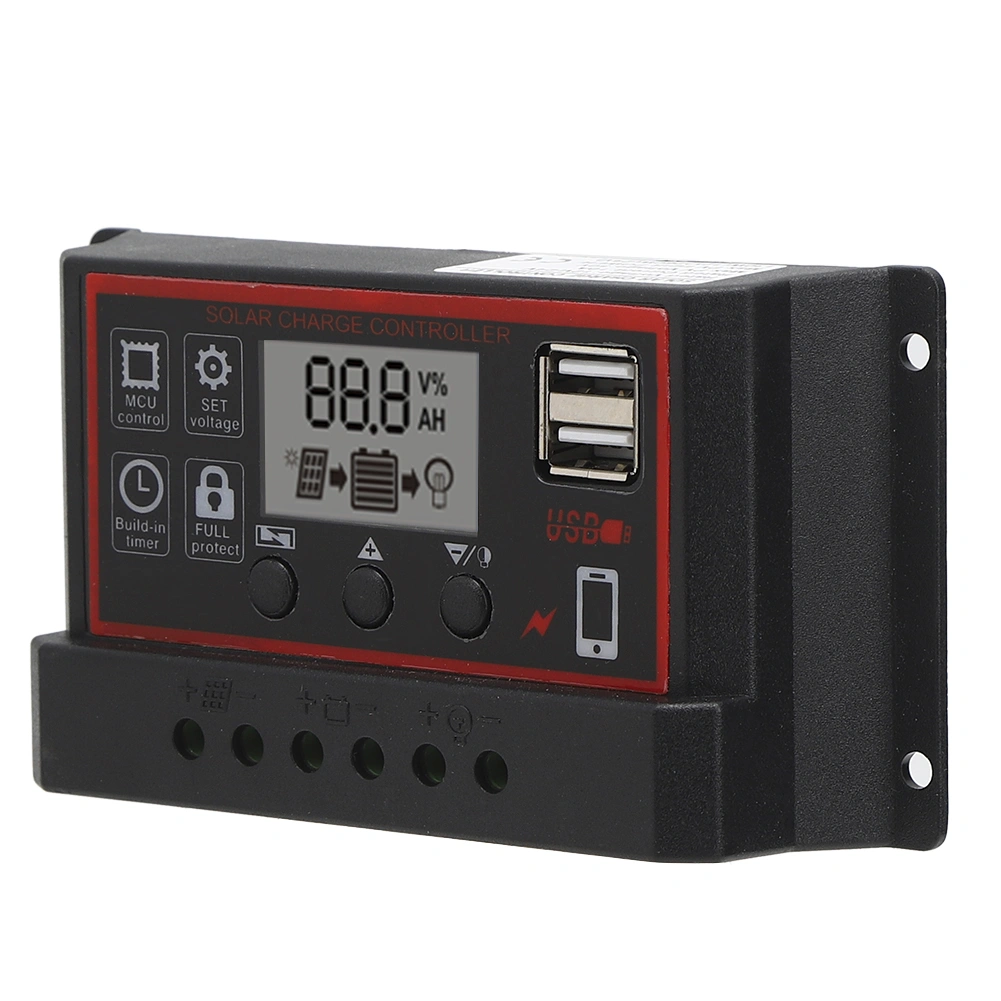 LCD Solar Charge Controller 5V /2.5A Dual USB PWM Cell Panel Regulator Automatic Identification 12V 24V10A