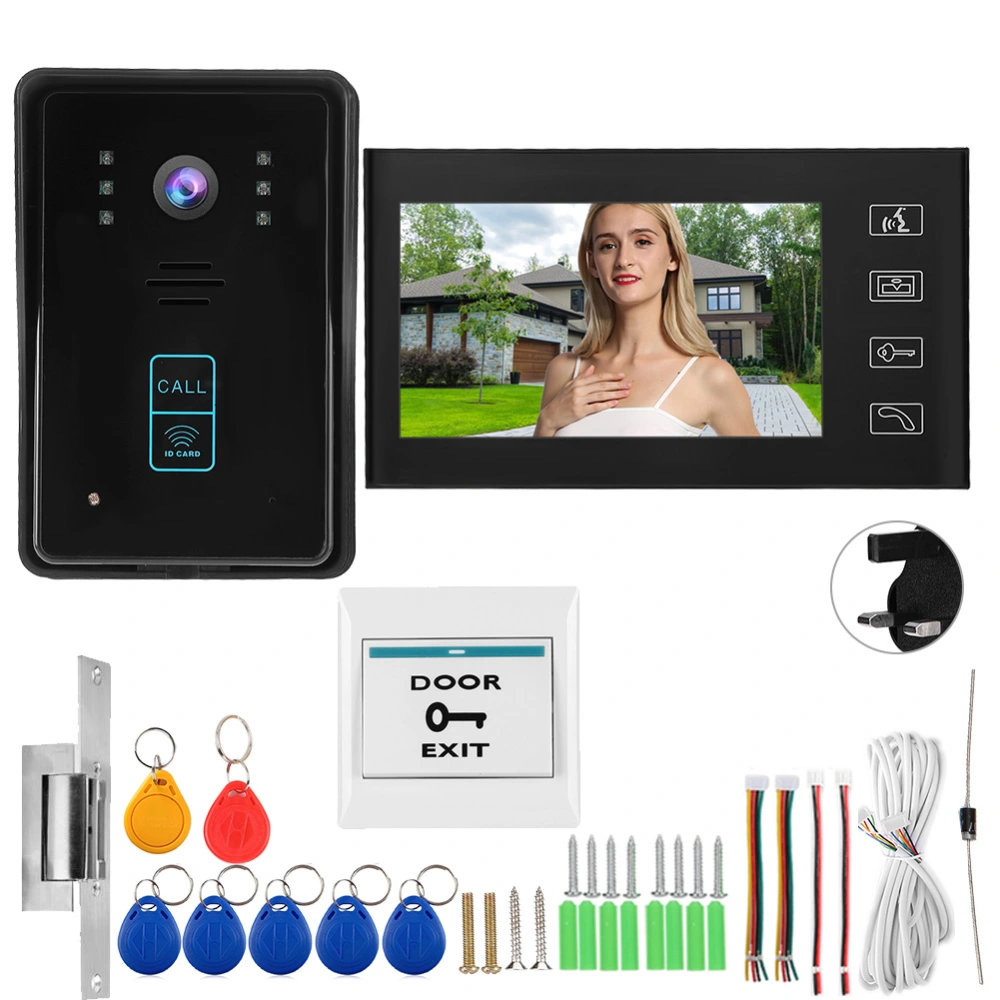 7in Wired Video Doorphone Password Card Remote Control Access System 100-240VUK Plug