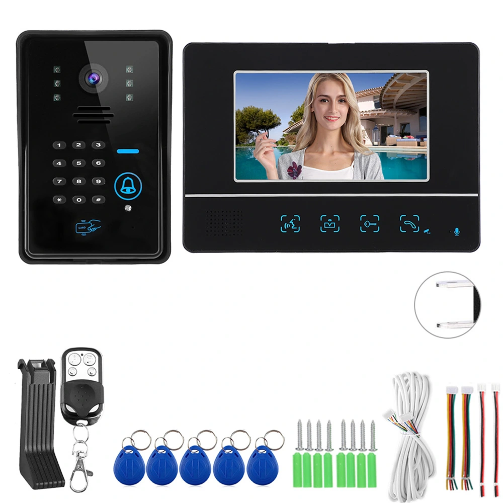 7in Wired Video Doorbell Password Card Night Vision Remote Access System 100-240VUS