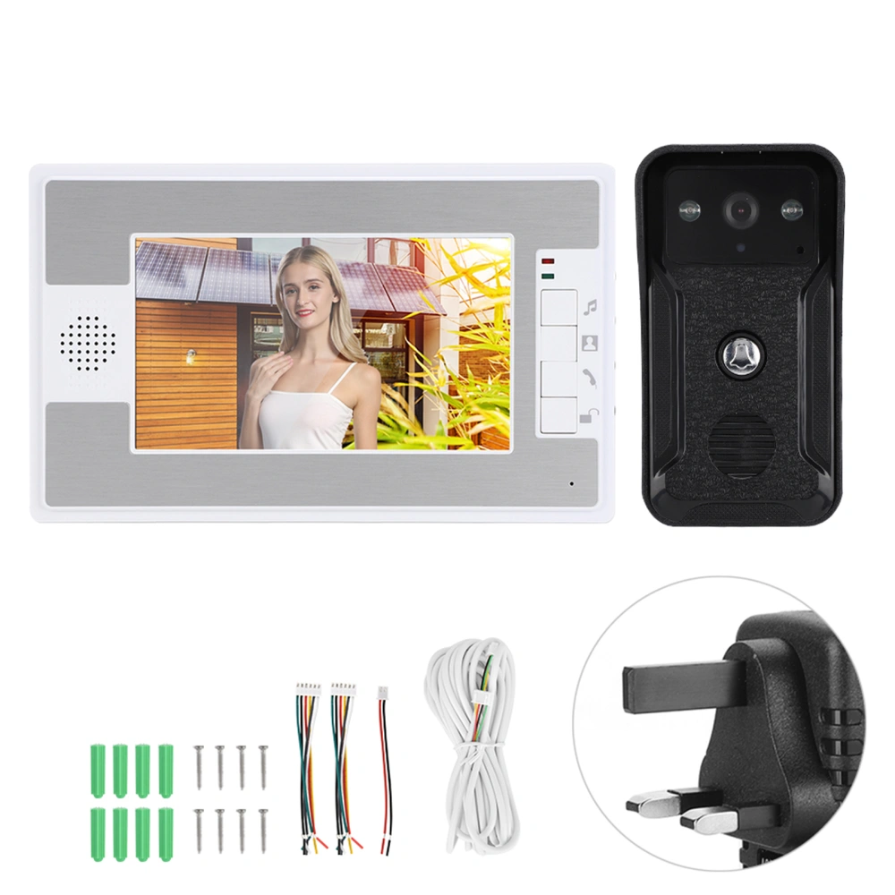 7in TFT Video Door Phone Wired Rainproof Doorbell IR Camera 2-Way Audio Visual Intercom 100-240VUK