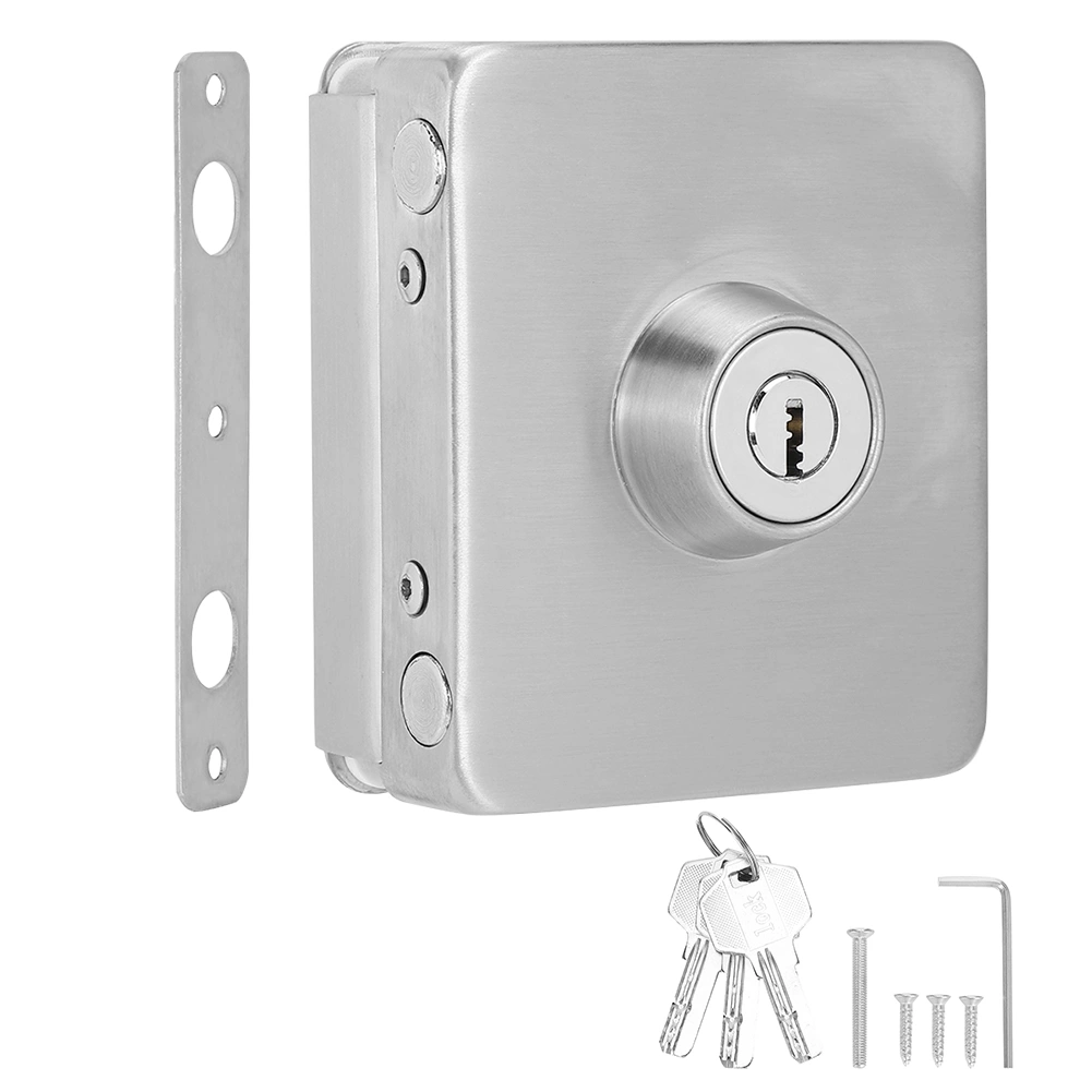 Square Single Glass Door Lock Latch Stainless Iron Office Security Lock No Drilling