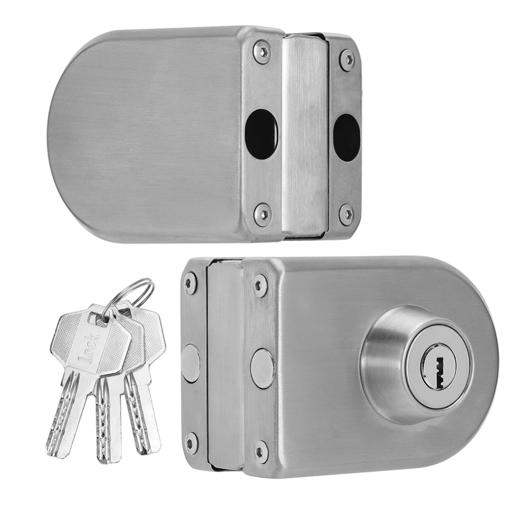 10-12mm/3.9-4.7in Stainless Iron Double Frameless Glass Door Lock Dual Bolts Swing Push Sliding