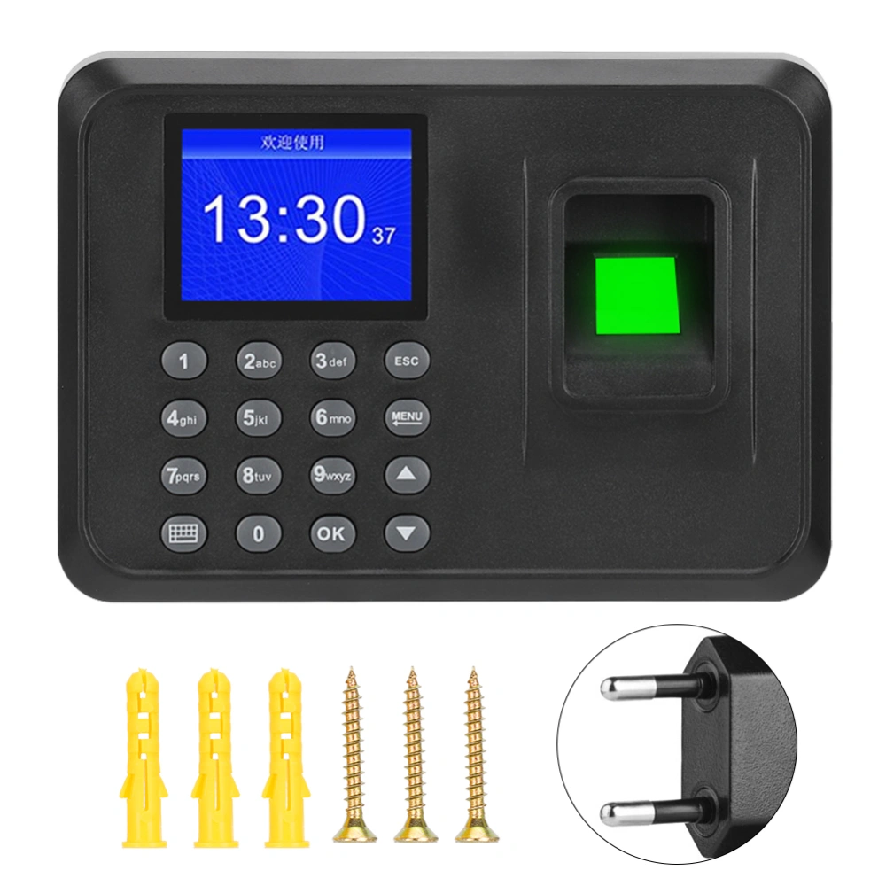 2.4in Screen Biometric Fingerprint Password Attendance Machine Time Clock Recorder 110-240VEU