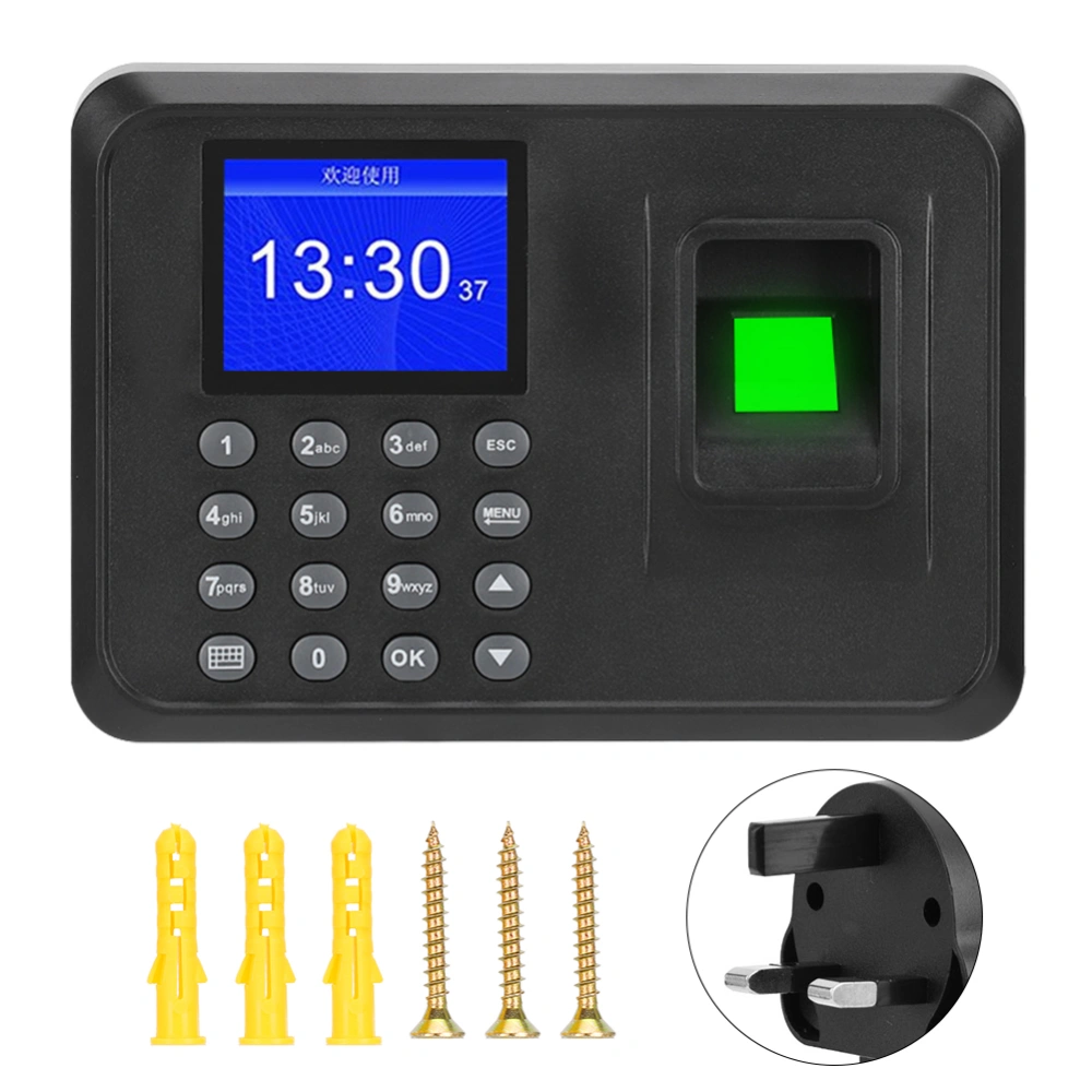 2.4in Screen Biometric Fingerprint Password Attendance Machine Time Clock Recorder 110-240VUK