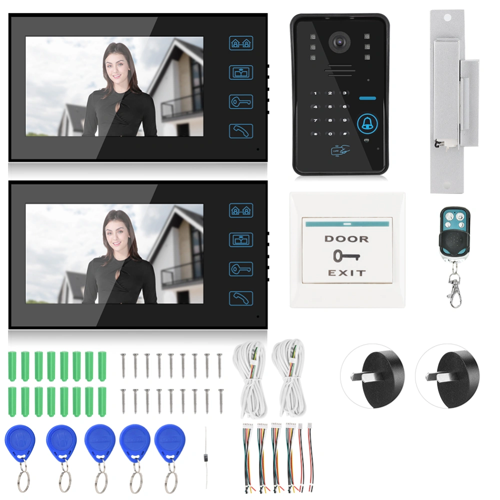 7in Wired Video Doorbell 2 Monitors Password Card Remote Control Night Vision 100-240VAU